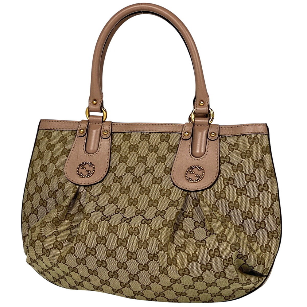 Gucci GG Tote Bag Interlocking GG Studded Canvas Beige Pink